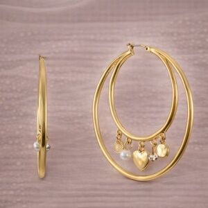 Vintage Heart Dangle Hoop Earrings